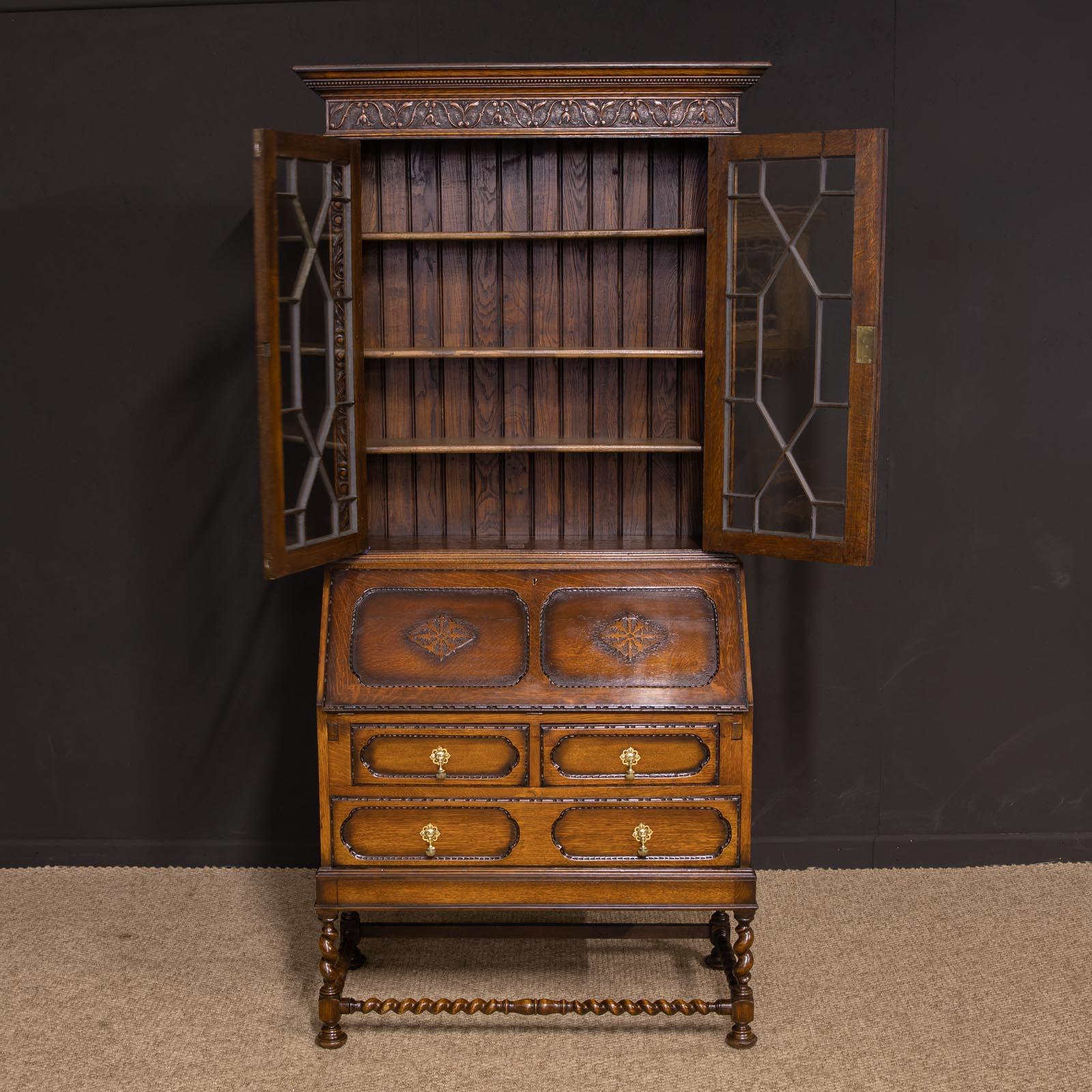 Jacobean Style Oak Bureau Bookcase 1