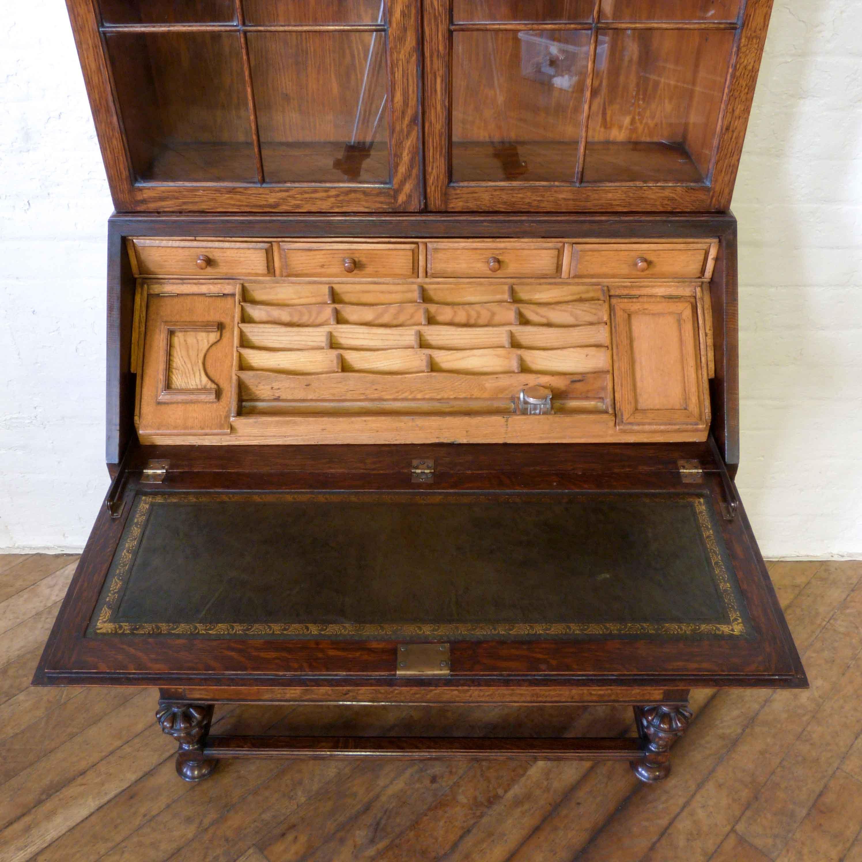 Early 20th Century Jacobean Style Oak Bureau Bookcase