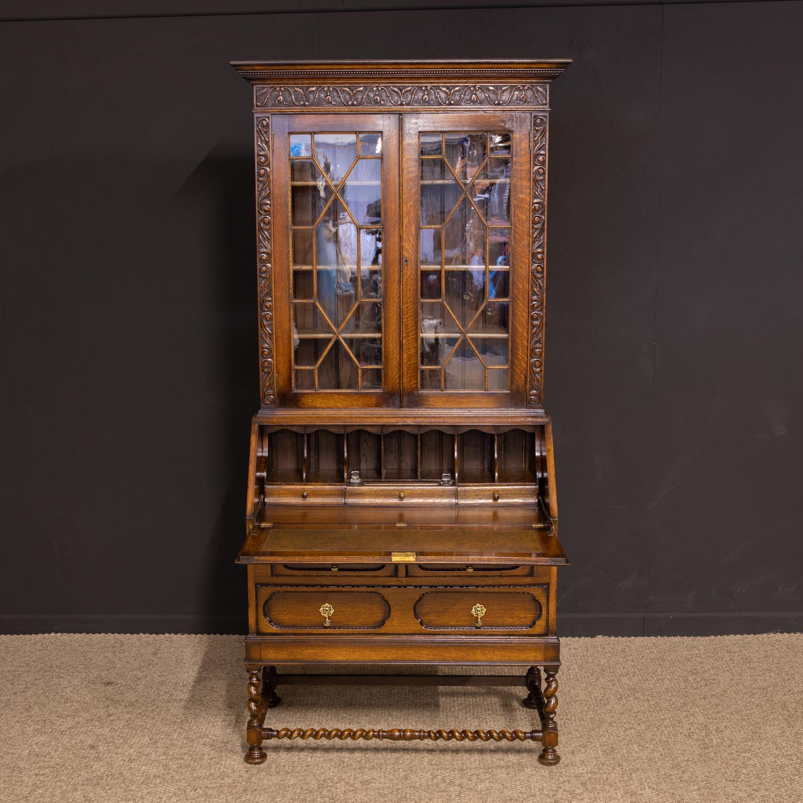 Jacobean Style Oak Bureau Bookcase 2