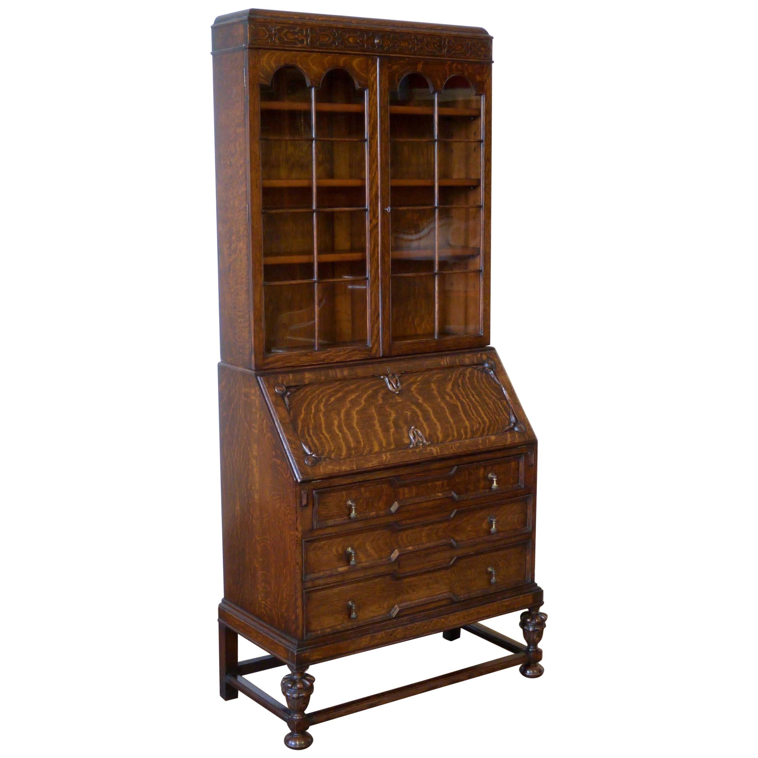 Jacobean Style Oak Bureau Bookcase