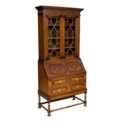 Antique Jacobean Style Oak Bureau Bookcase