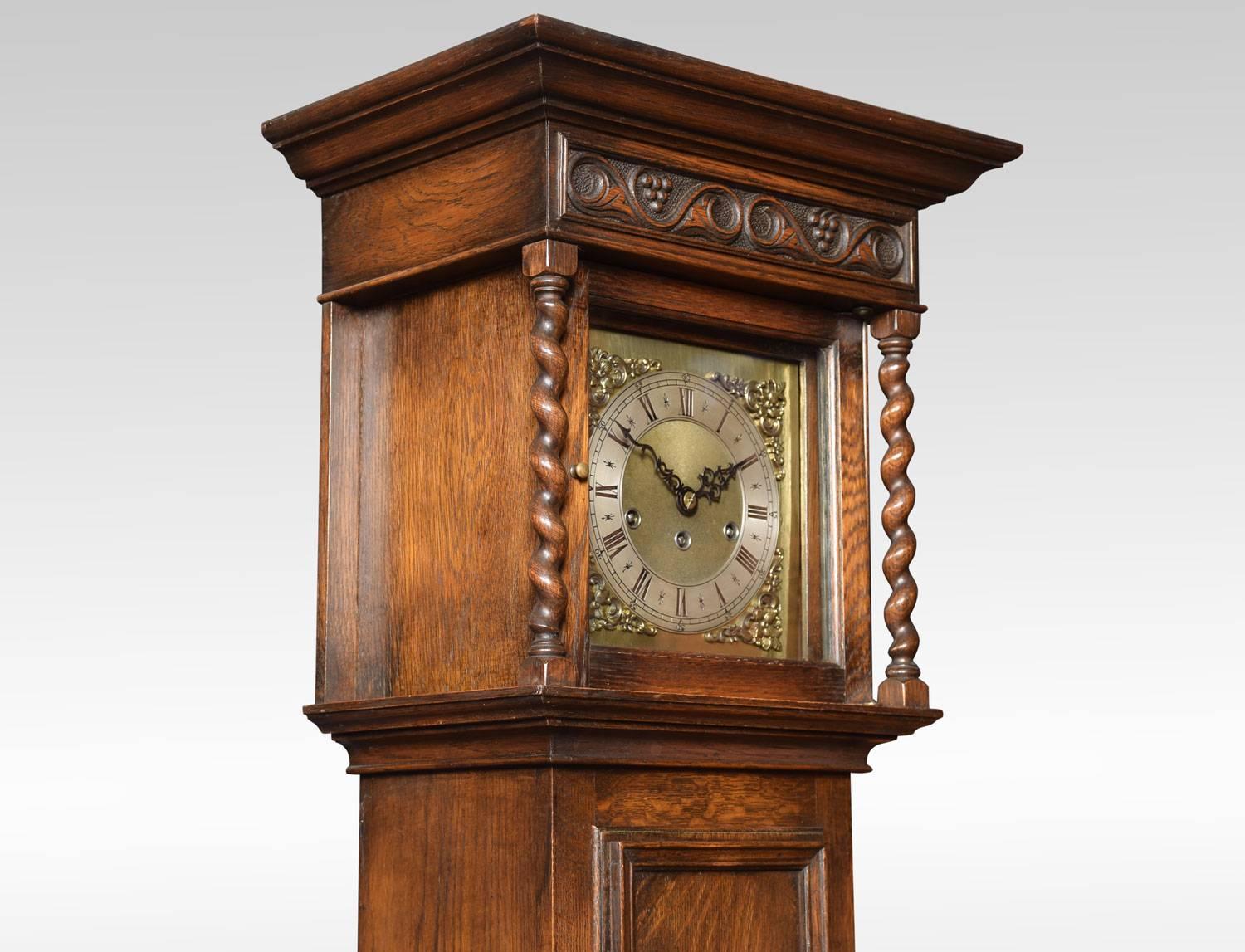 Jacobean Style Oak Cased Grandmother Clock In Excellent Condition In Cheshire, GB