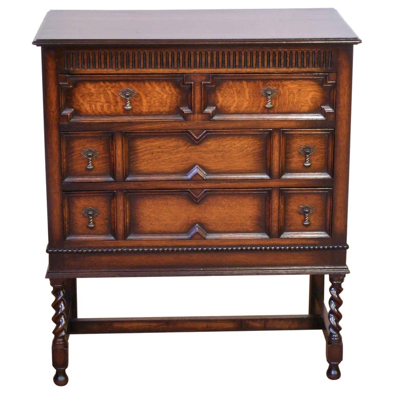 Jacobean Style Oak Chest of Drawers at 1stDibs