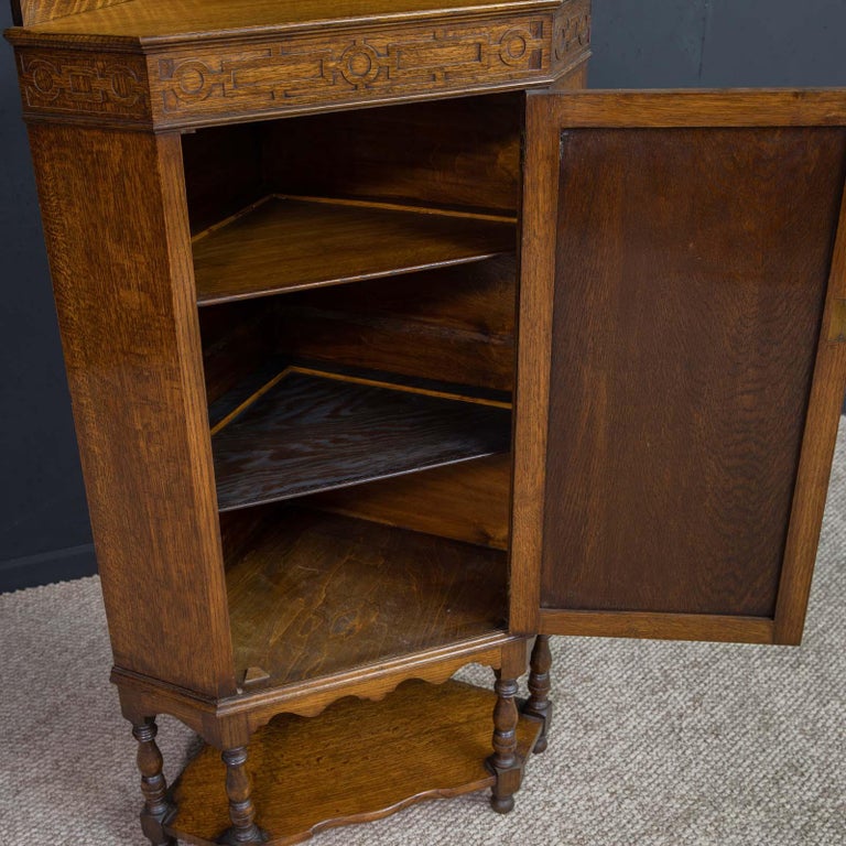 Jacobean Style Oak Corner Cupboard For Sale at 1stDibs
