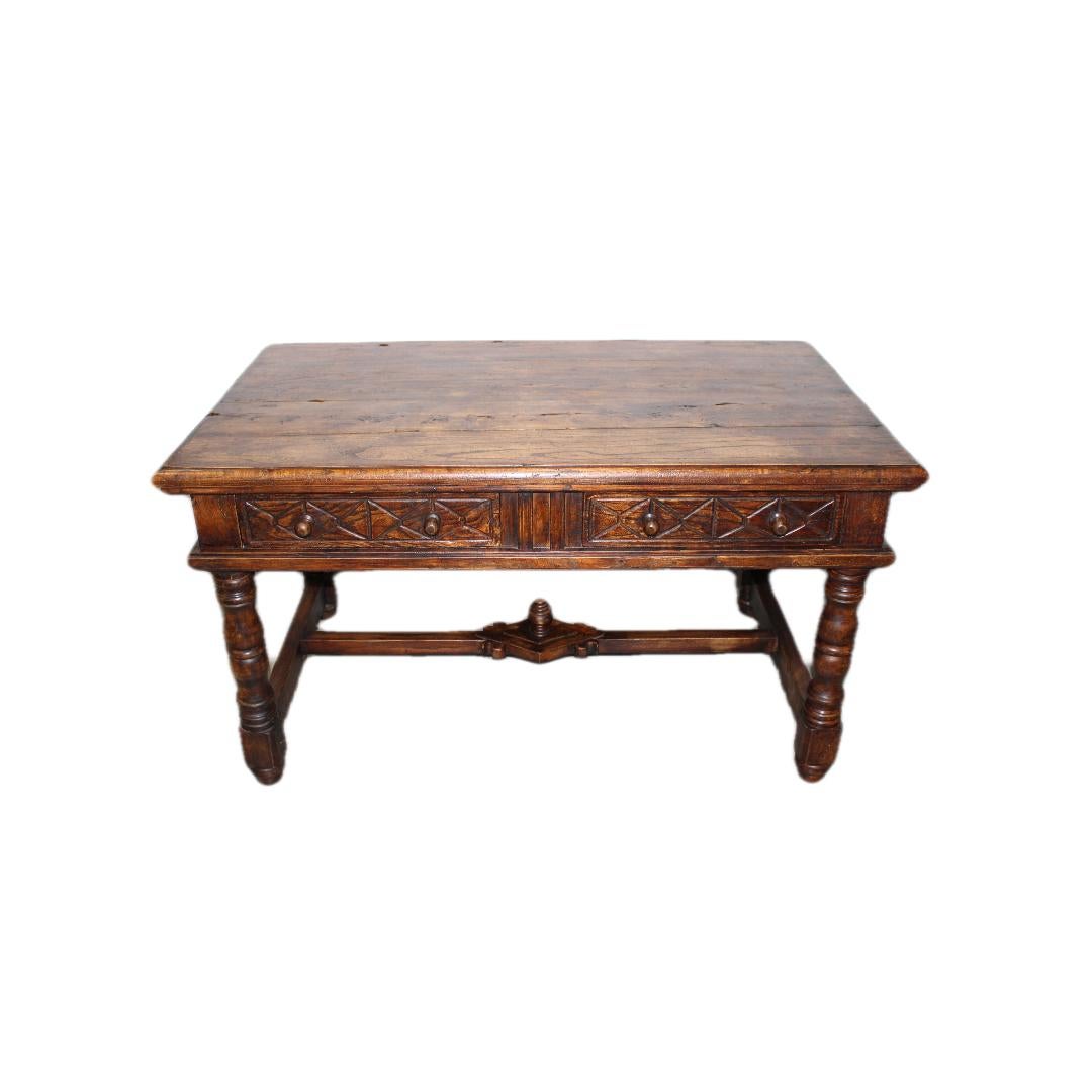 Jacobean Style Oak Desk w/ Two Drawers For Sale 6