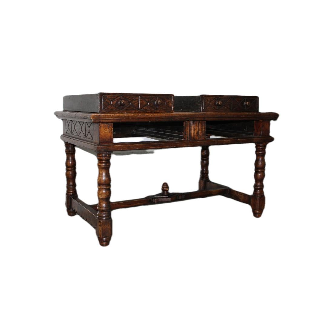C. late 18th century - early 19th century

Jacobean style oak desk w/ two drawers

Drawer Size: 16.50 W / 26.25 D / 3.25 H.