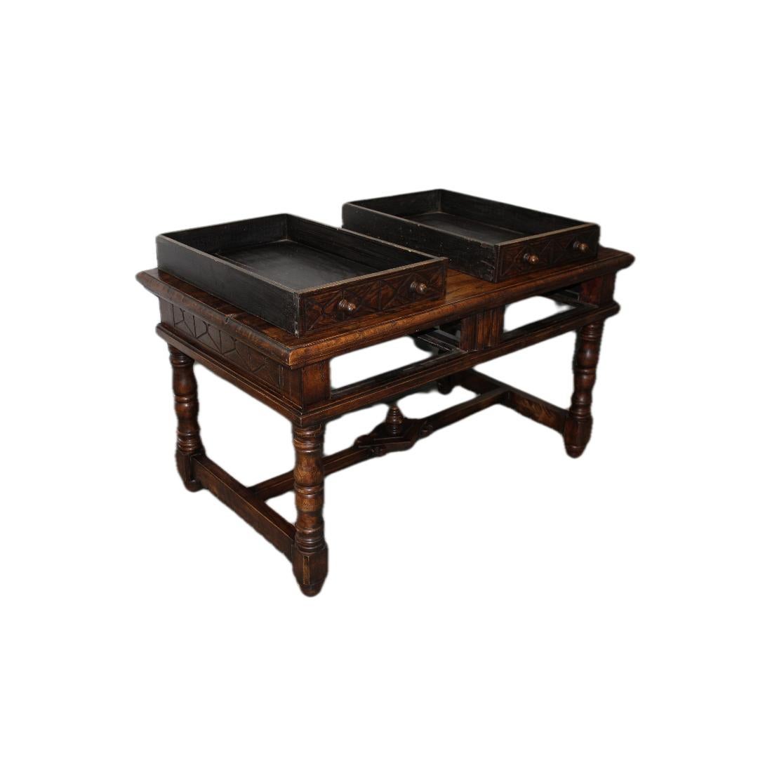 Jacobean Style Oak Desk w/ Two Drawers For Sale 3