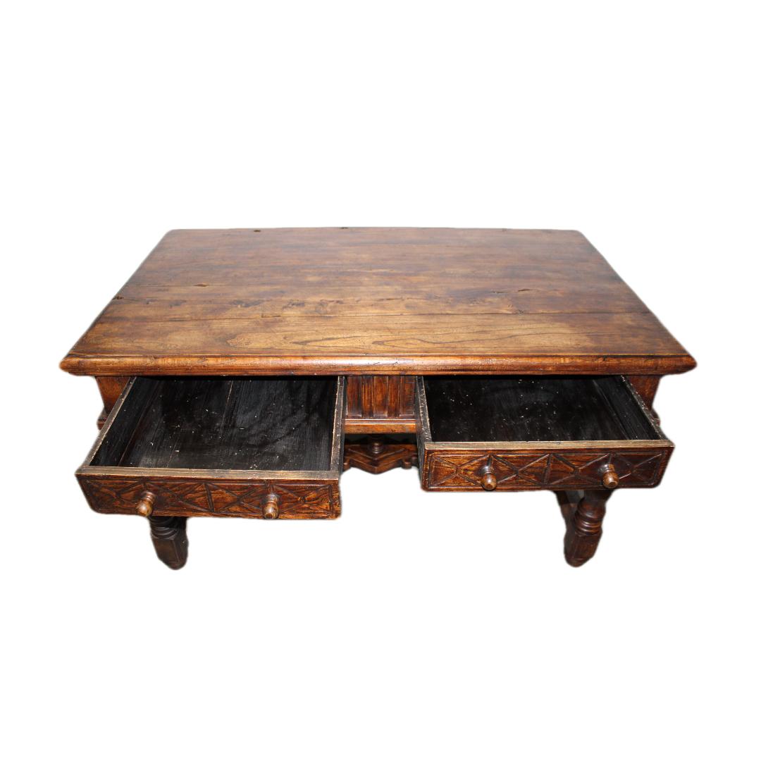 Jacobean Style Oak Desk w/ Two Drawers For Sale 4