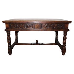 Antique Jacobean Style Oak Desk w/ Two Drawers