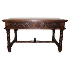 Bureau en Oak Oak avec deux tiroirs, style Jacobean