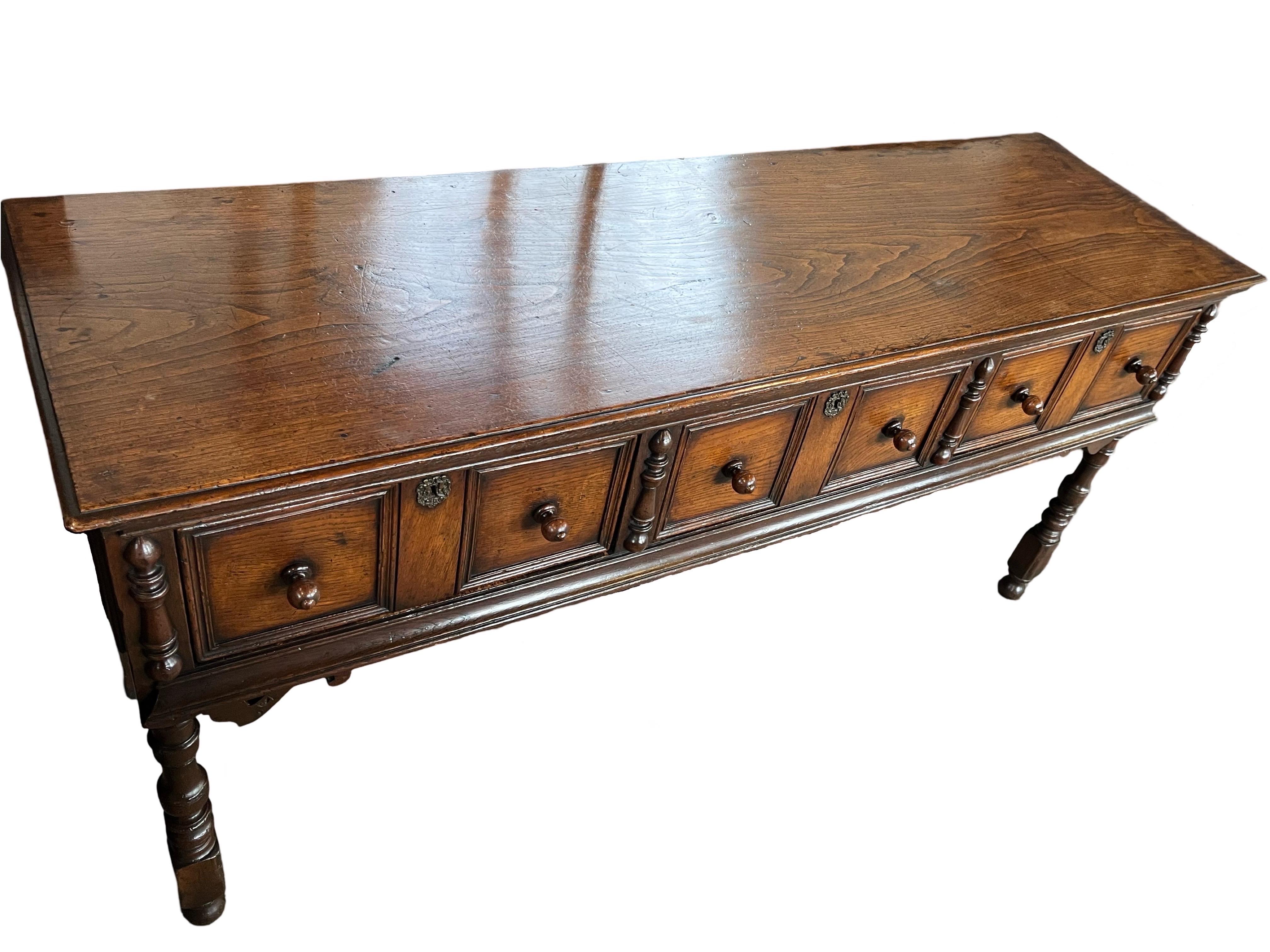Jacobean Style Oak Dresser Base / Console Table For Sale 4