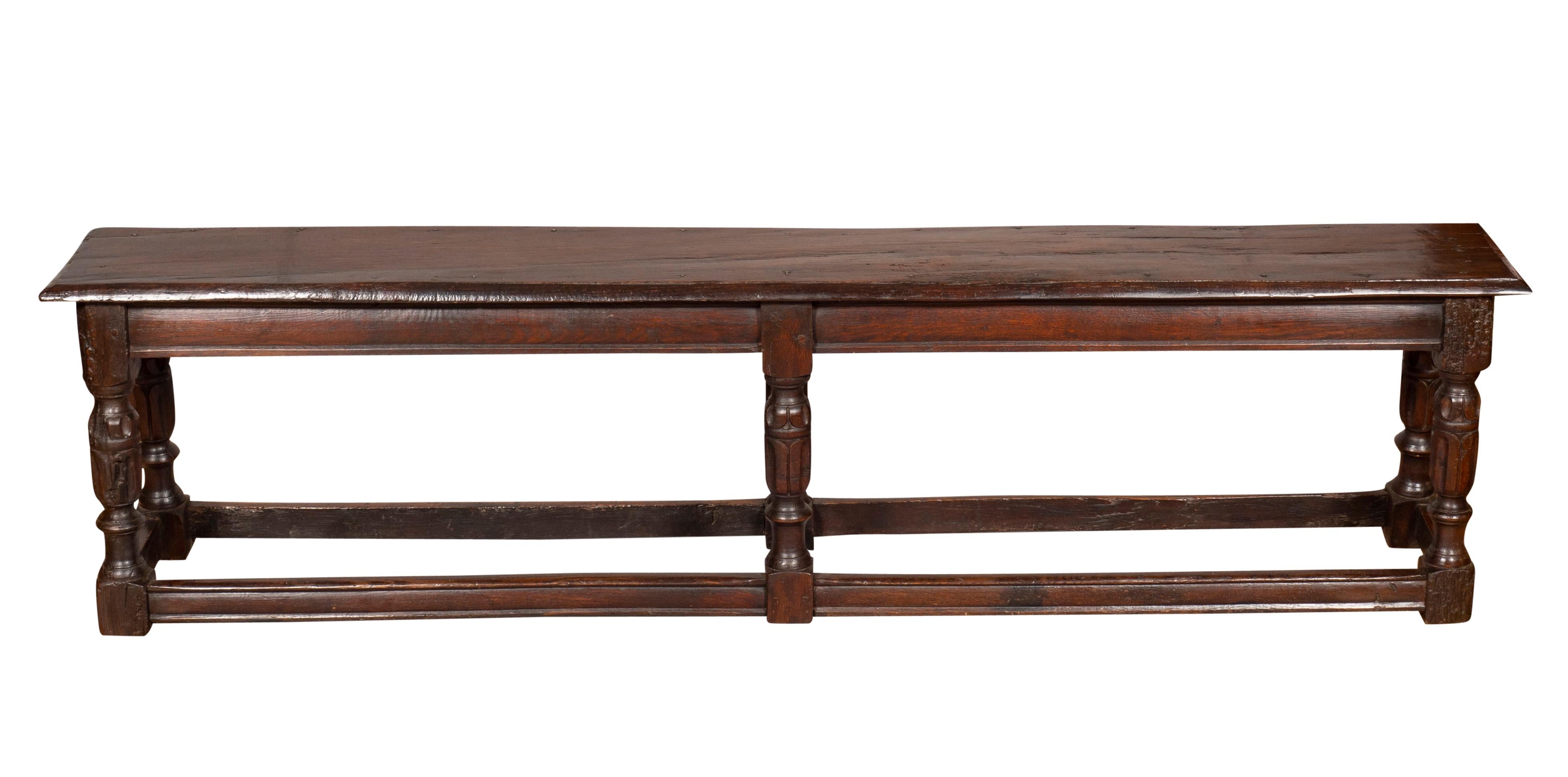 English Jacobean Style Oak Long Bench