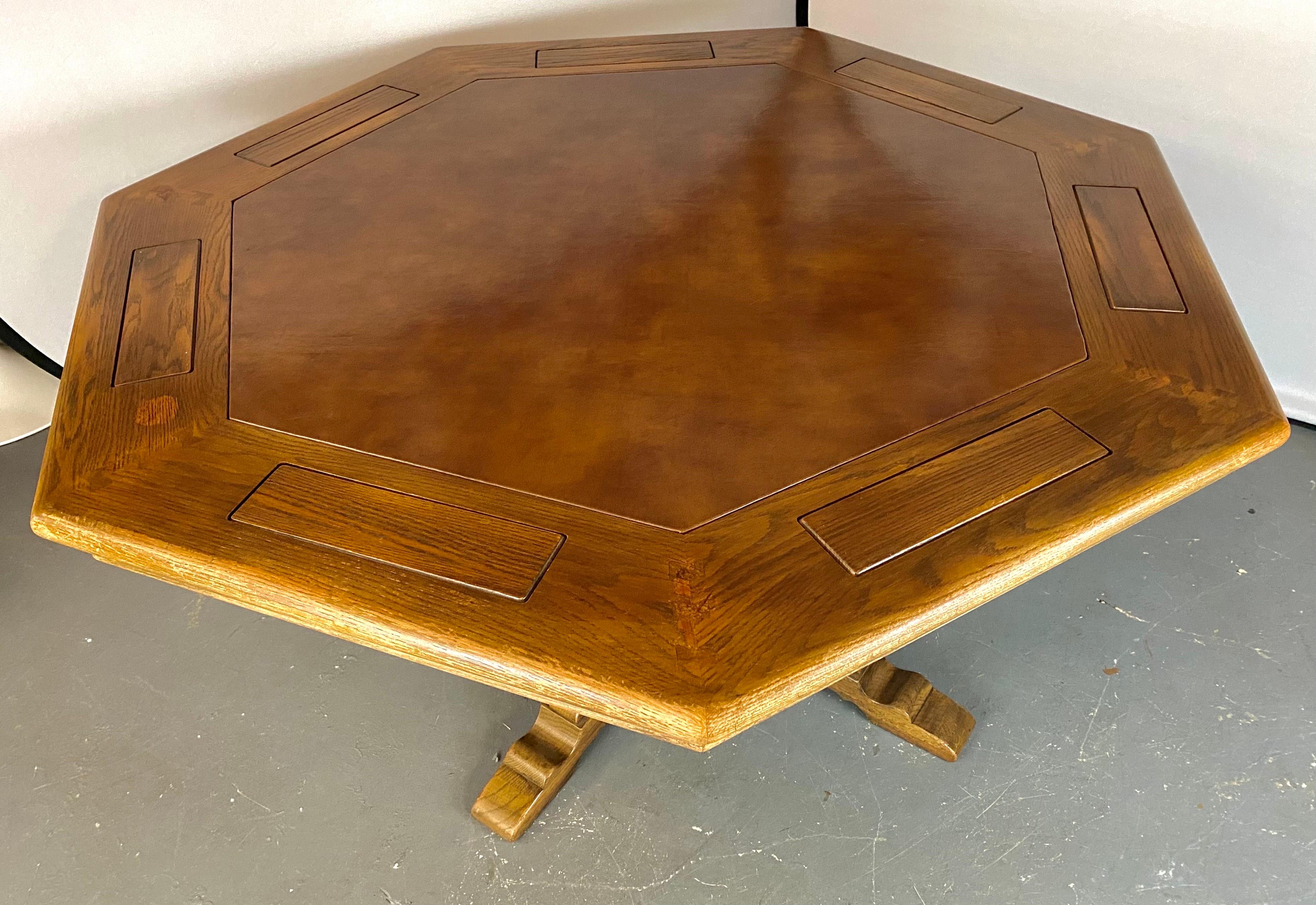 Jacobean Style Oak Poker Table for 7 Players by Romweber In Good Condition In Plainview, NY
