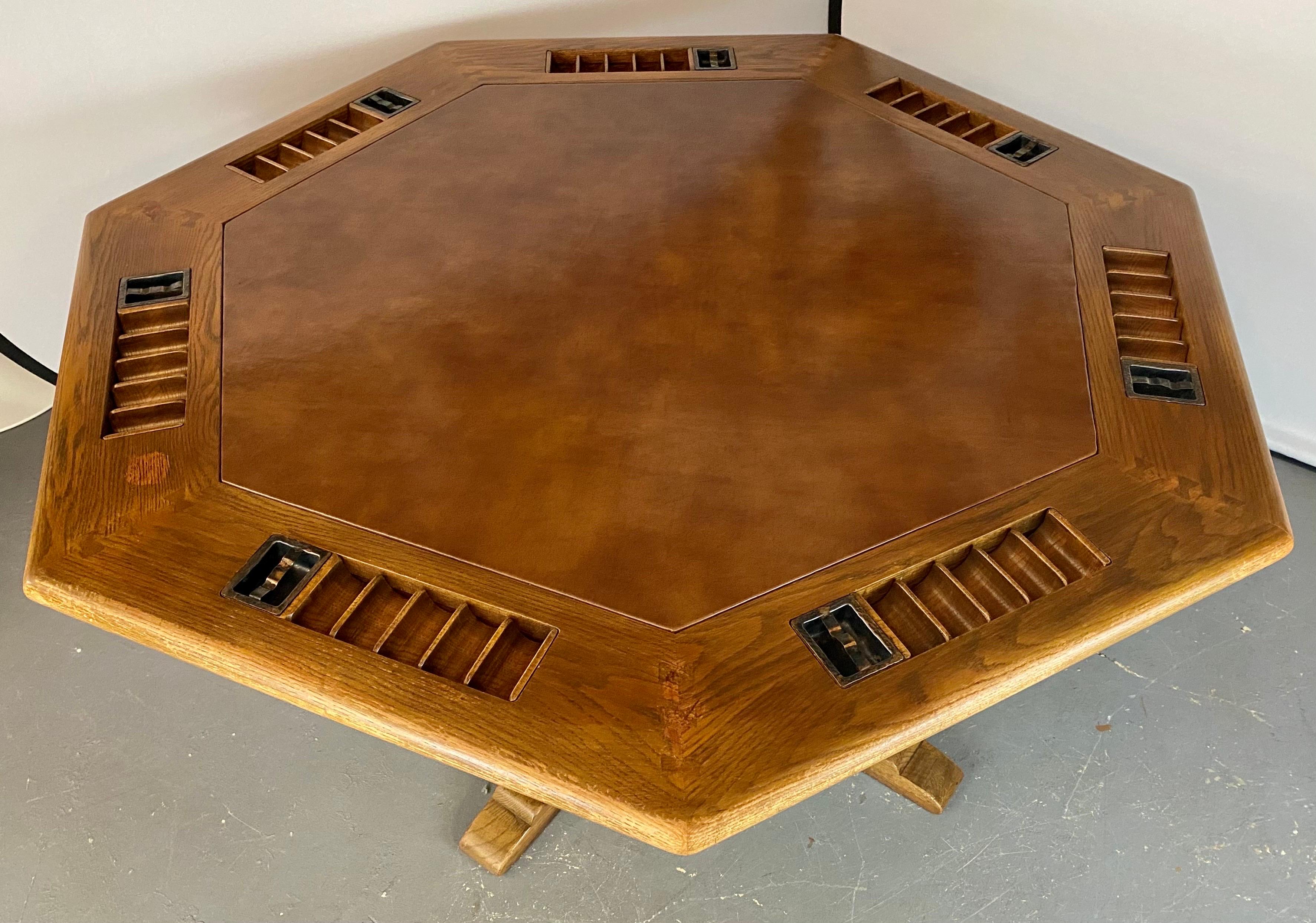 Faux Leather Jacobean Style Oak Poker Table for 7 Players by Romweber