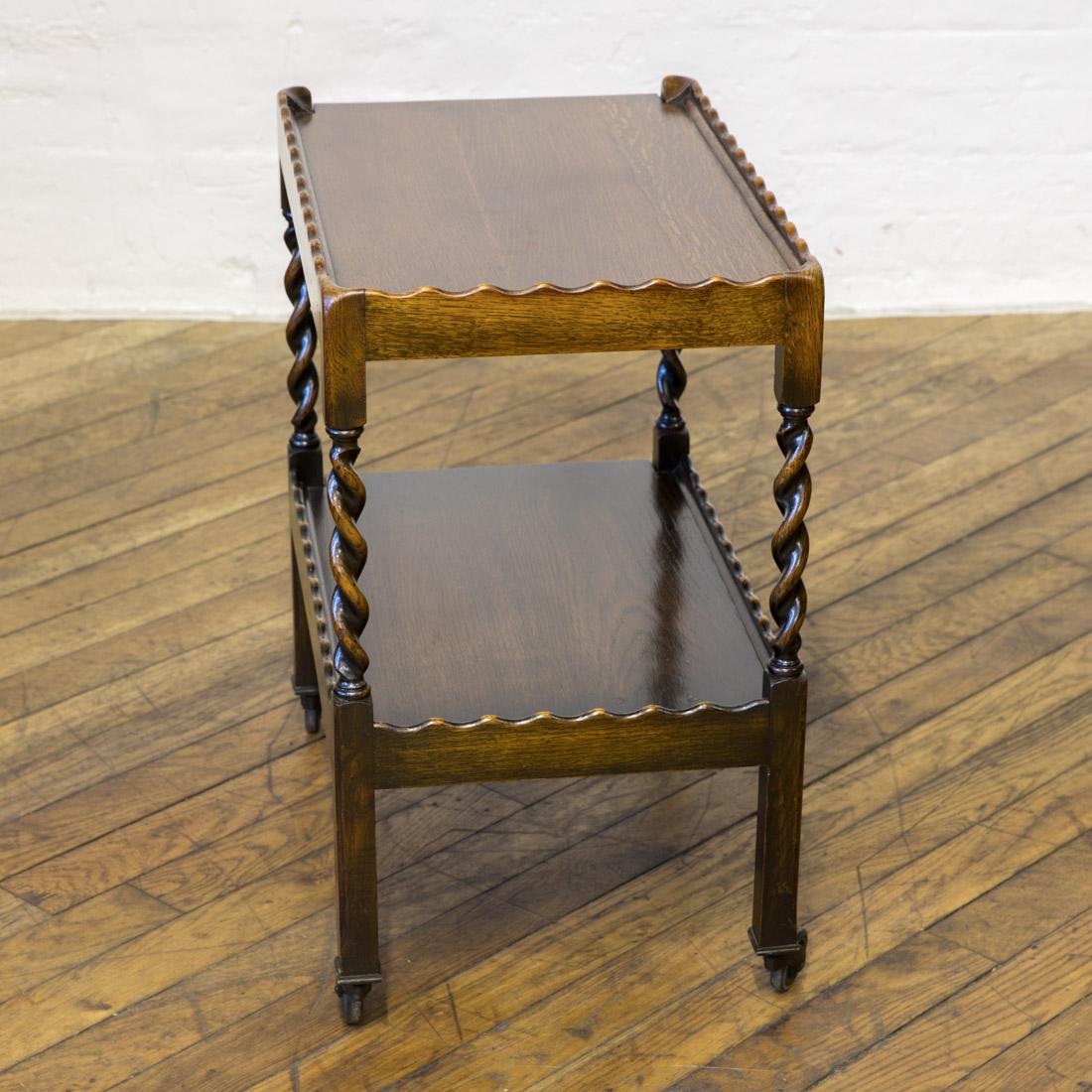 Polished Jacobean Style Oak Tea Trolley