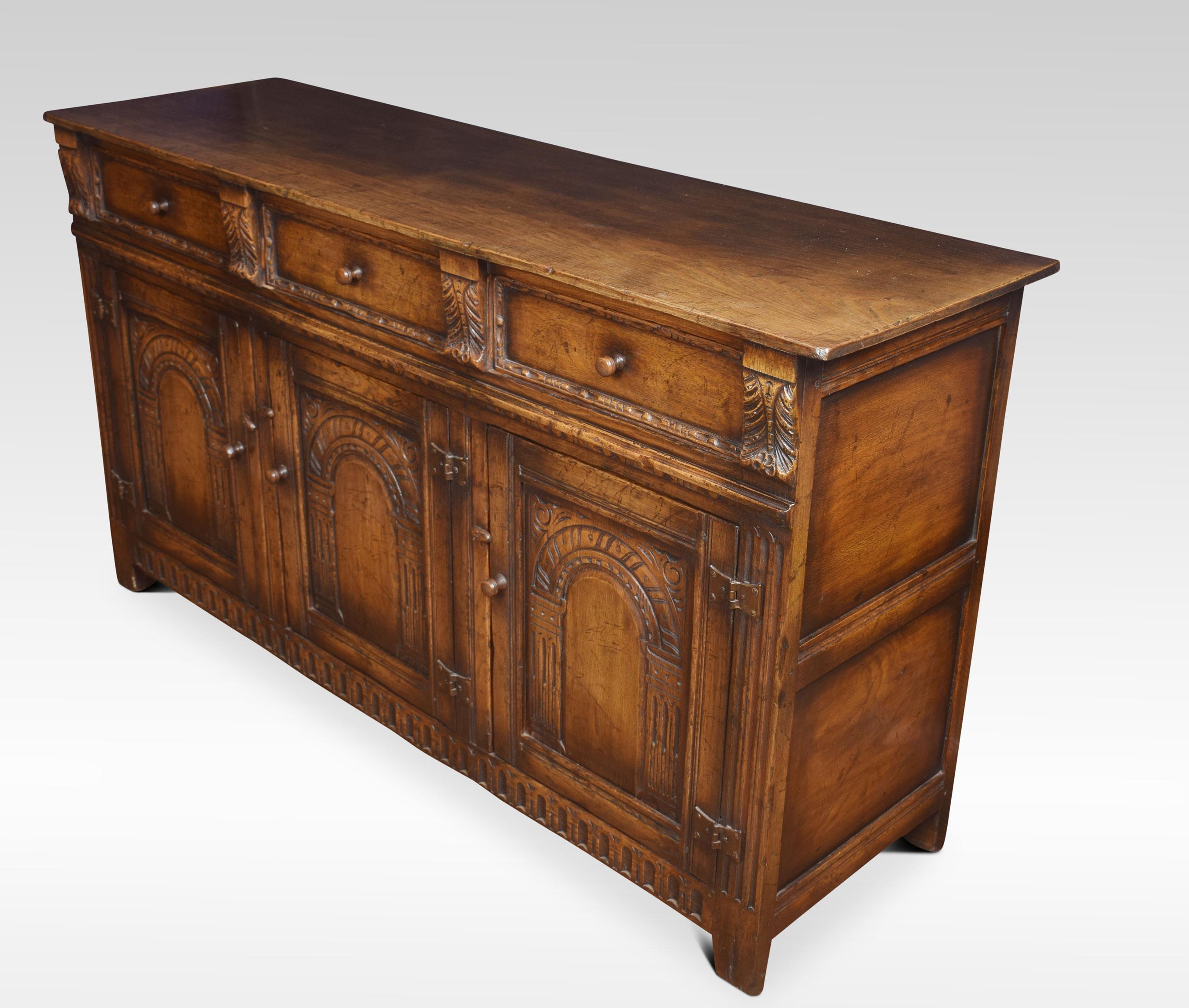 Jacobean Style Oak Three-Drawer Dresser Base 2