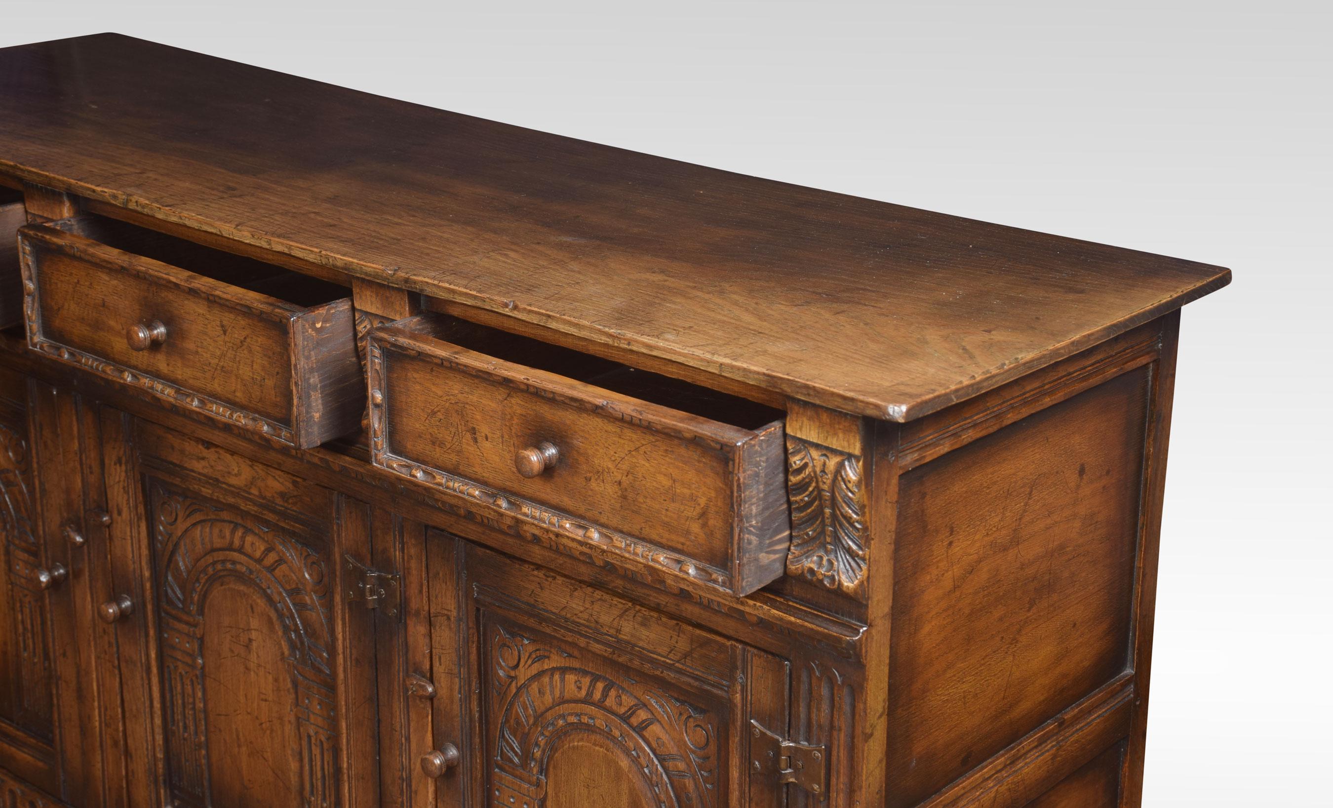 Jacobean Style Oak Three-Drawer Dresser Base 3