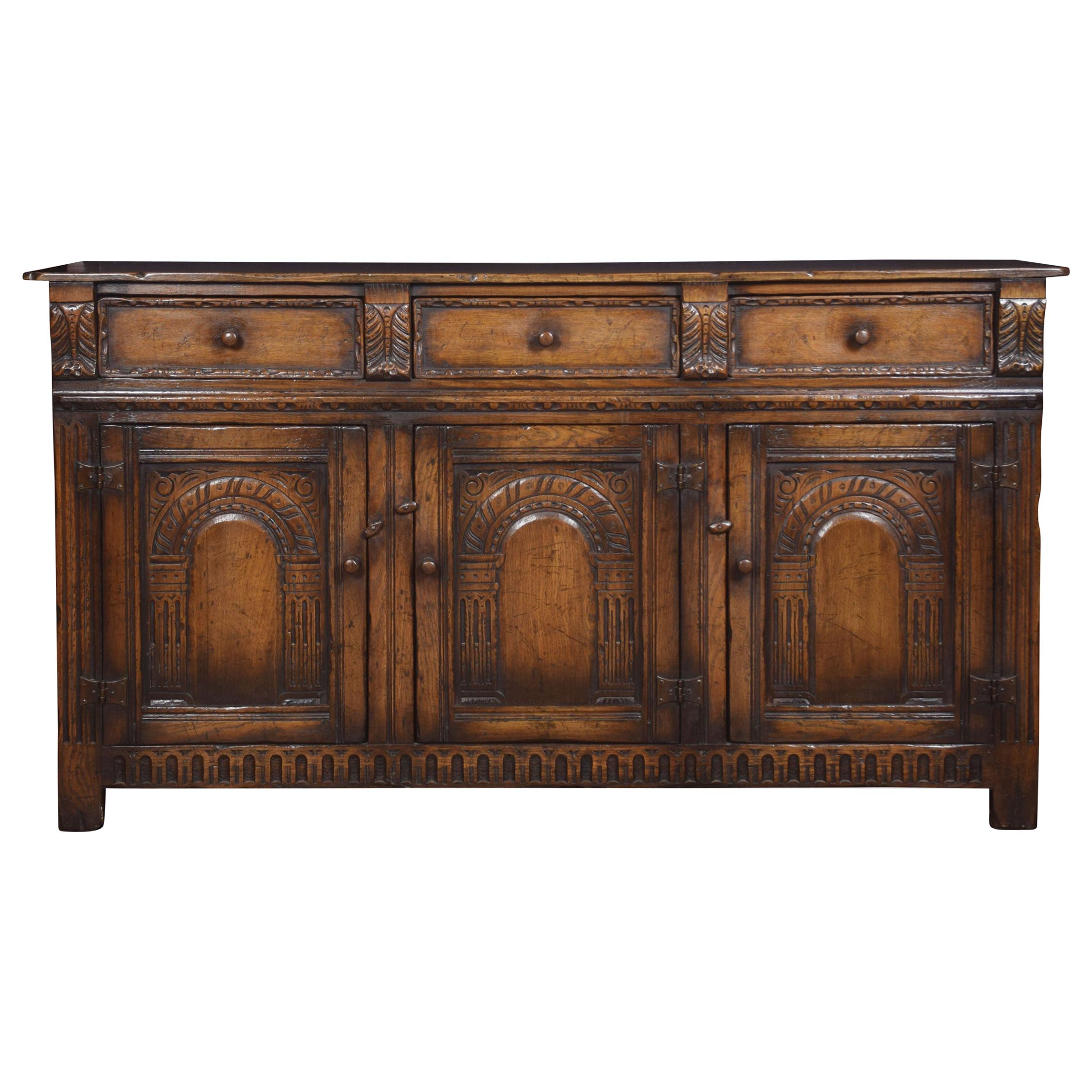 Jacobean Style Oak Three-Drawer Dresser Base