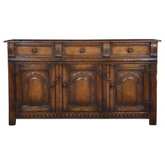 Antique Jacobean Style Oak Three-Drawer Dresser Base