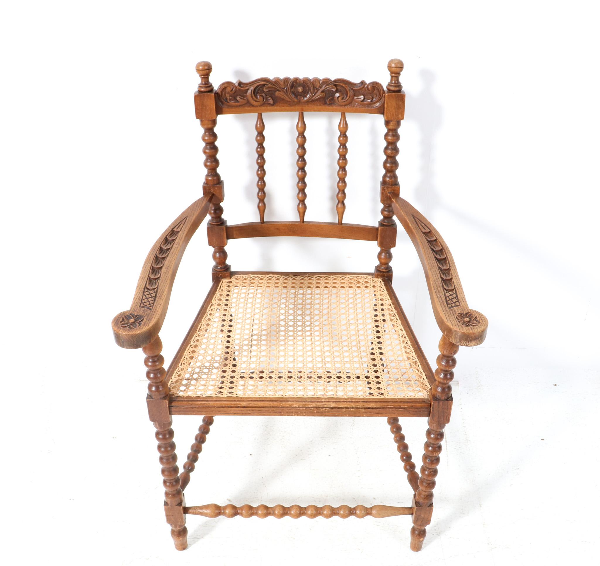 Dutch Jacobean Style Stained Beech Bobbin Armchair, 1900s For Sale