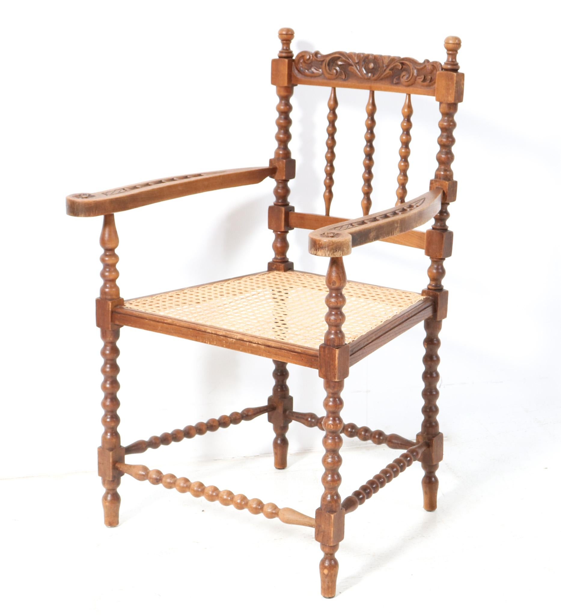 Jacobean Style Stained Beech Bobbin Armchair, 1900s In Good Condition For Sale In Amsterdam, NL