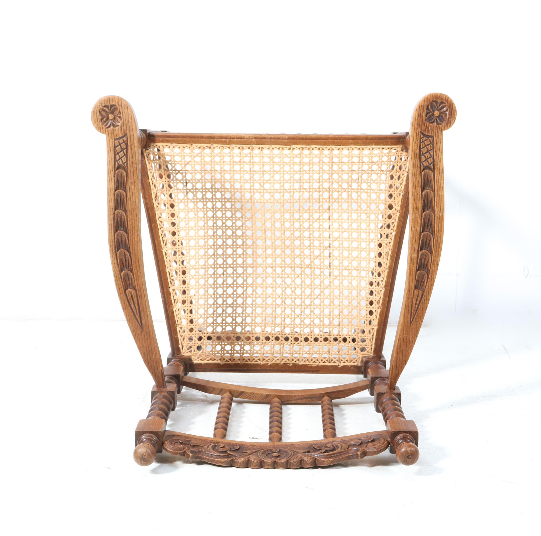 Cane Jacobean Style Stained Beech Bobbin Armchair, 1900s For Sale