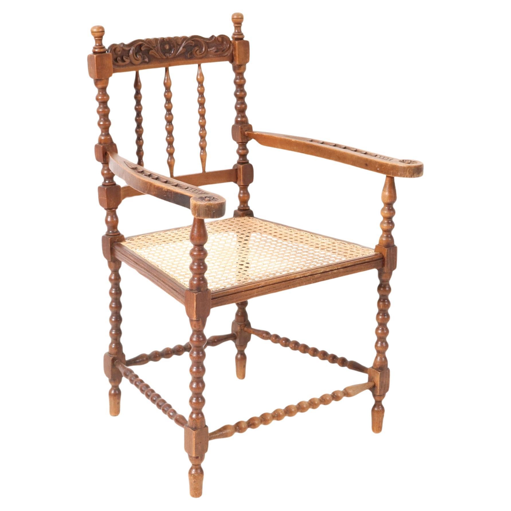 Jacobean Style Stained Beech Bobbin Armchair, 1900s For Sale