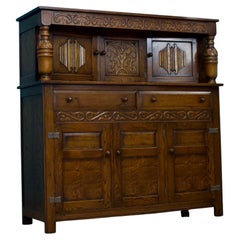 Jacobean Style Vintage Dark Oak Court Cupboard Sideboard, 1980s