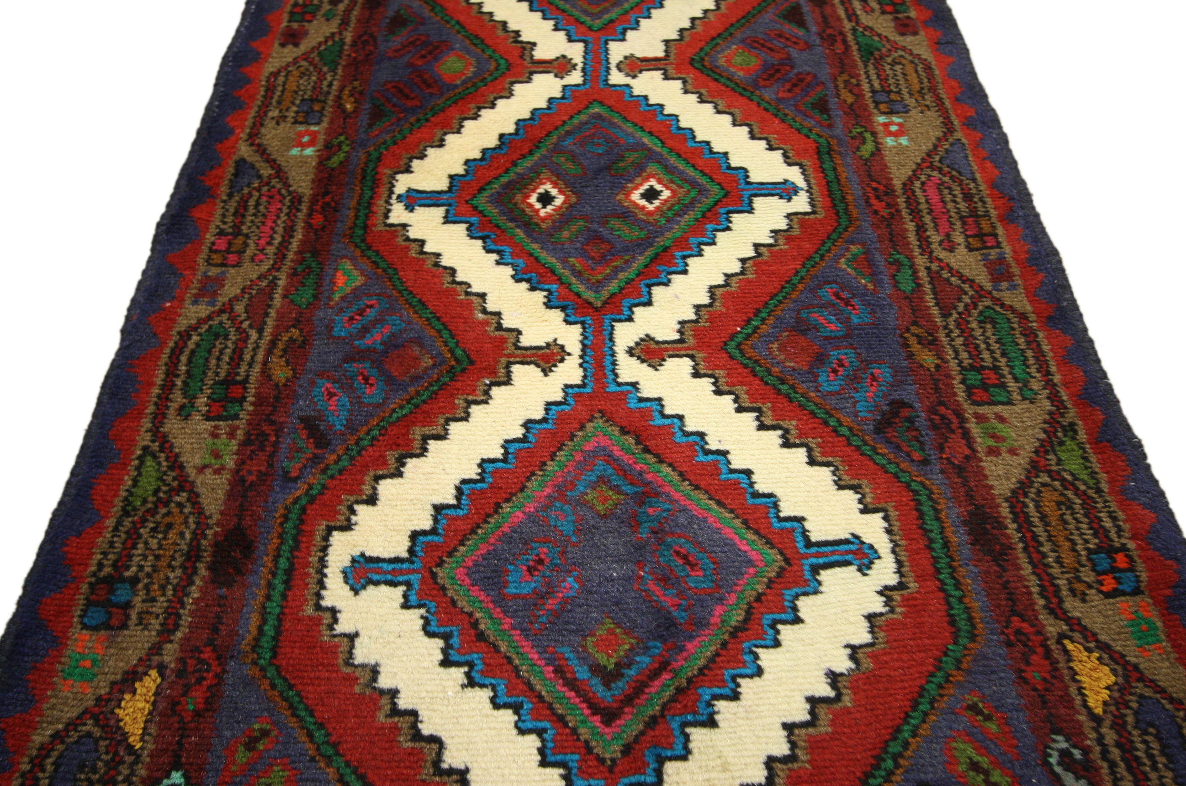 Vintage Persian Hamadan Runner, Hallway Runner with Art Deco Style In Good Condition For Sale In Dallas, TX