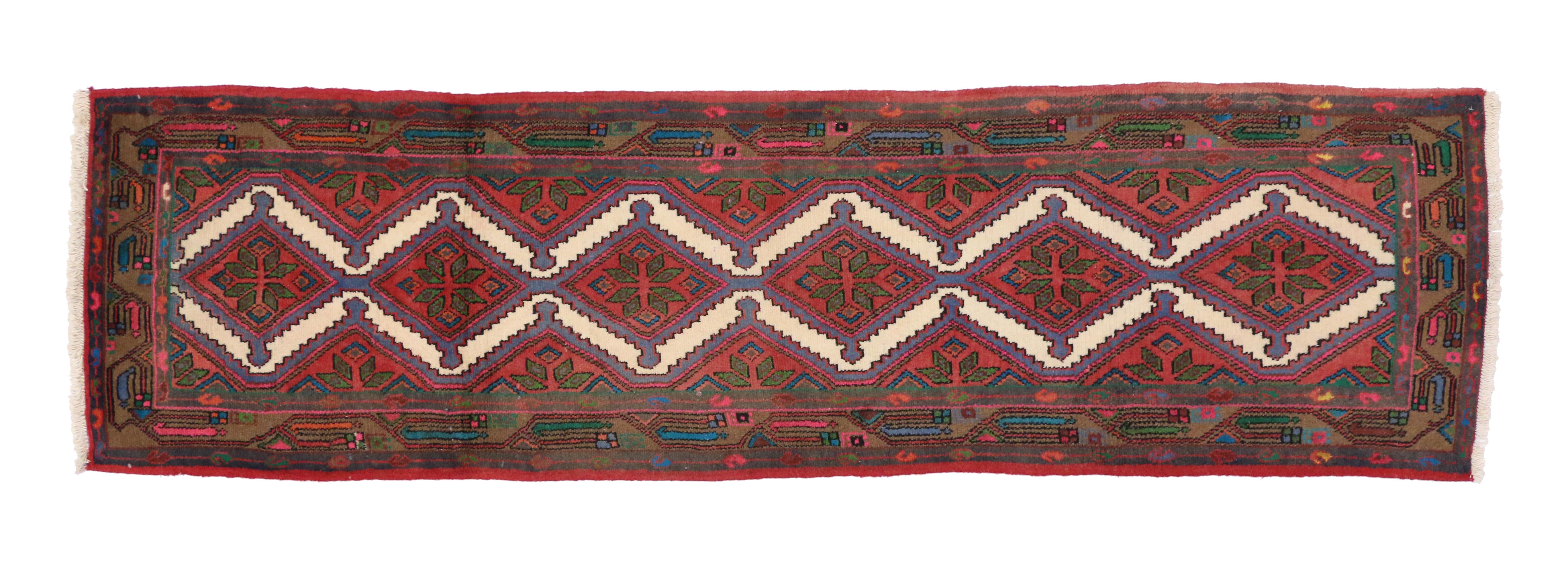 Jacobean Style Vintage Persian Hamadan Runner, Hallway Runner 3