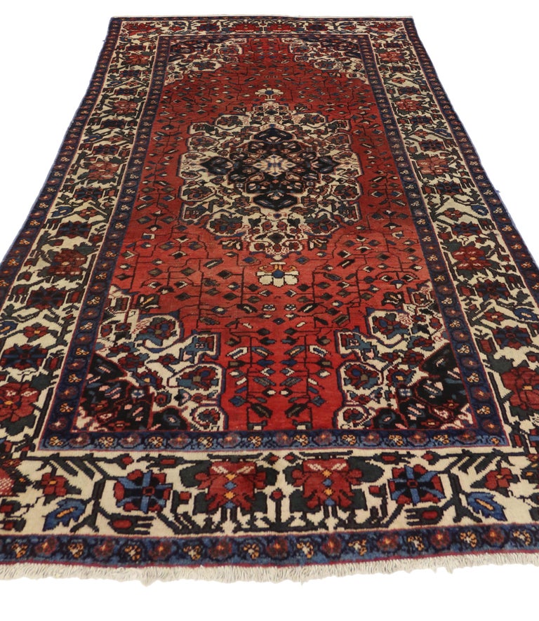 Jacobean Style Vintage Persian Mahal Gallery Rug, Wide Hallway Runner