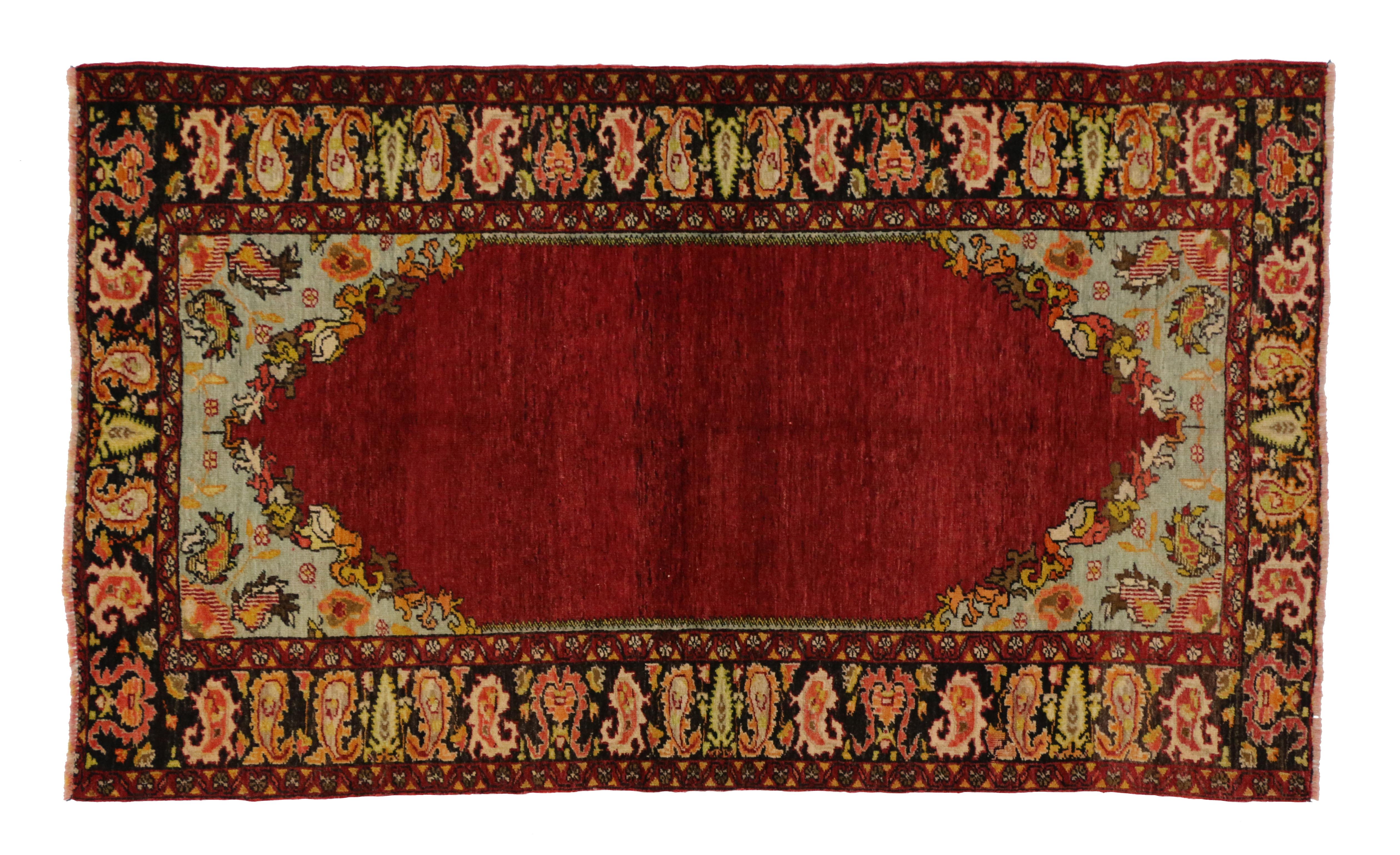 Hand-Knotted Jacobean Style Vintage Style Oushak Rug, Entry or Foyer Rug For Sale