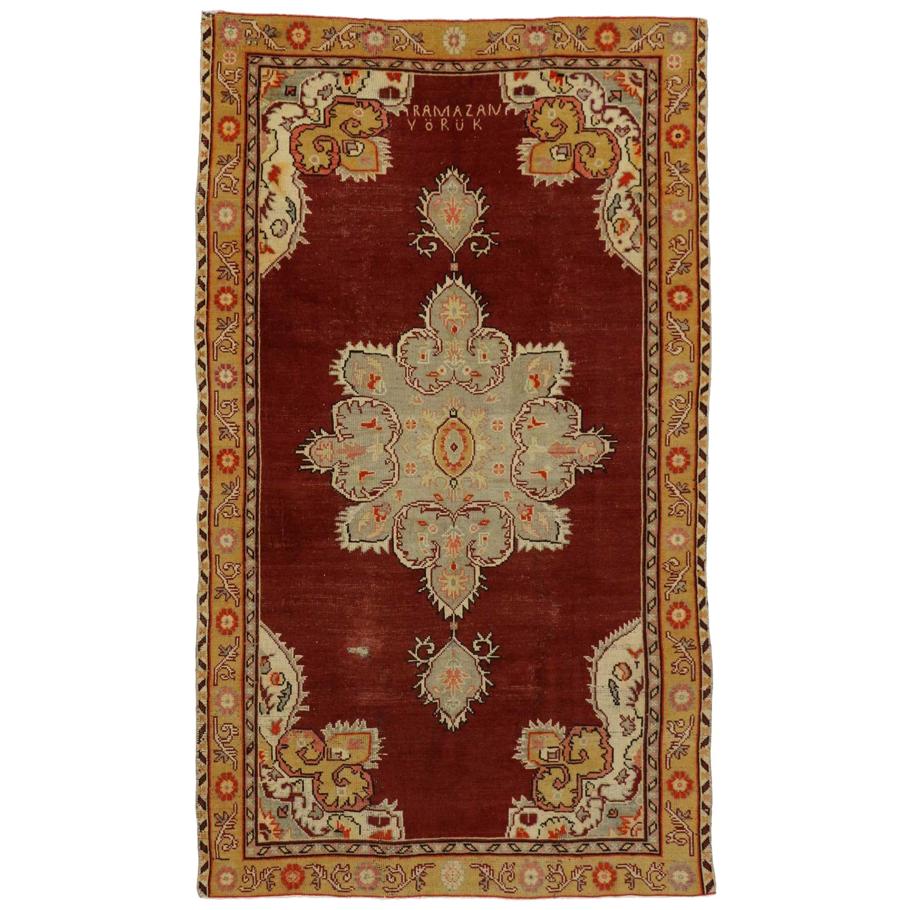 Vintage Turkish Oushak Rug with Jacobean Style For Sale at 1stDibs