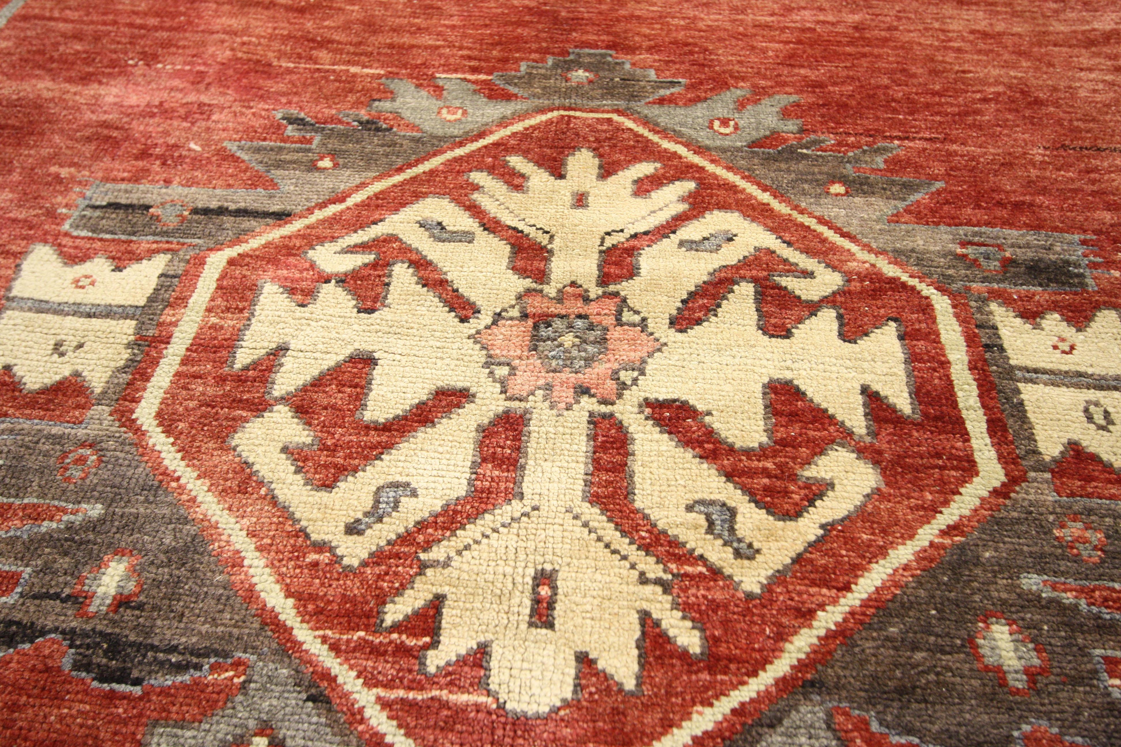 51383 Jacobean Style Vintage Turkish Oushak Gallery Rug, Wide Hallway Runner, 05'03 x 12'00. This hand-knotted wool vintage Turkish Oushak gallery rug features three tribal medallions in an open abrashed field. Rendered in a refined palette of warm