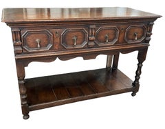 Jacobean Console Table, Hand-Carved Oak, England, Late 19th Century