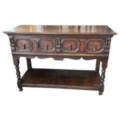 Jacobean Console Table, Hand-Carved Oak, England, Late 19th Century