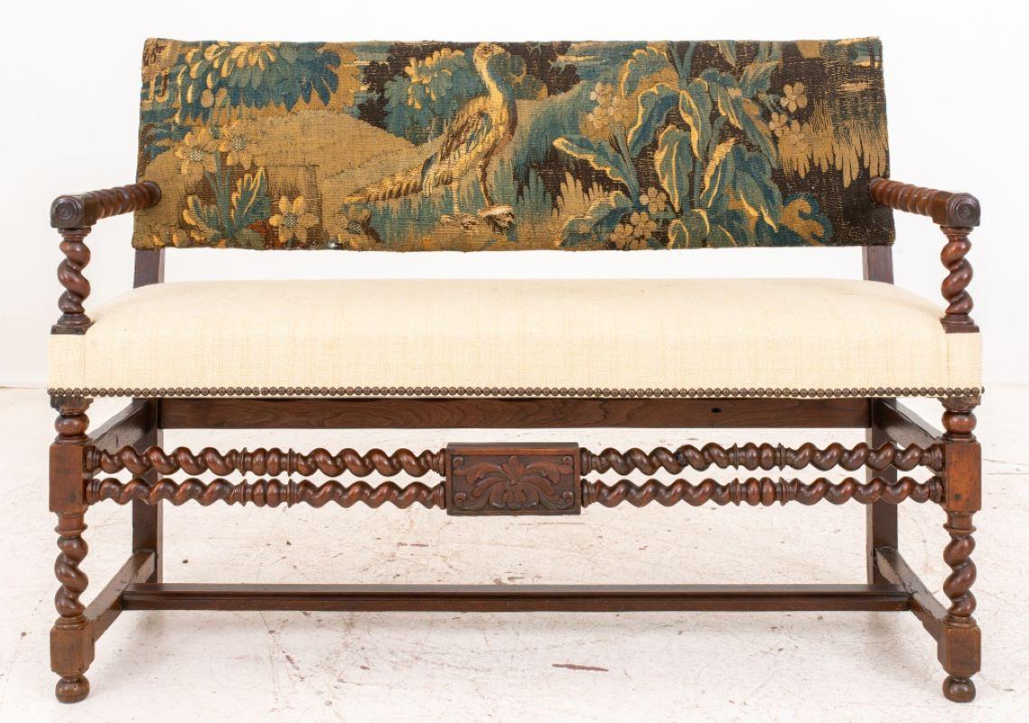 Jacobean Style Wood Bench with Verdure Tapestry In Good Condition In New York, NY