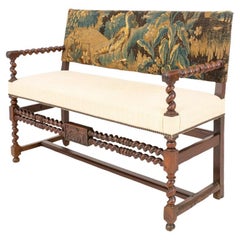 Jacobean Style Wood Bench with Verdure Tapestry