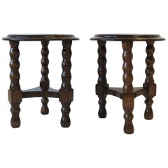 Jacobean Style Wood Side Tables, Pair Small