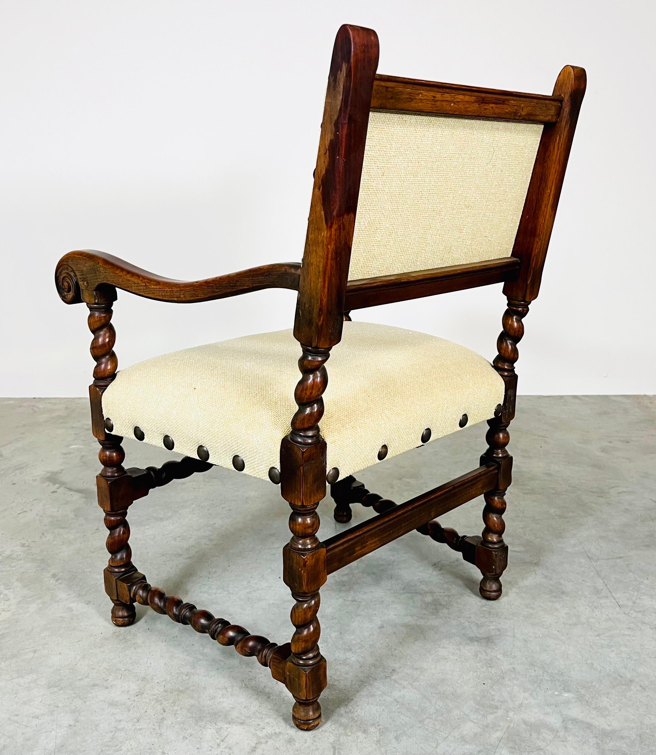 American Jacobean Walnut Barley Twist Arm Chair by Kittinger 19th Century For Sale