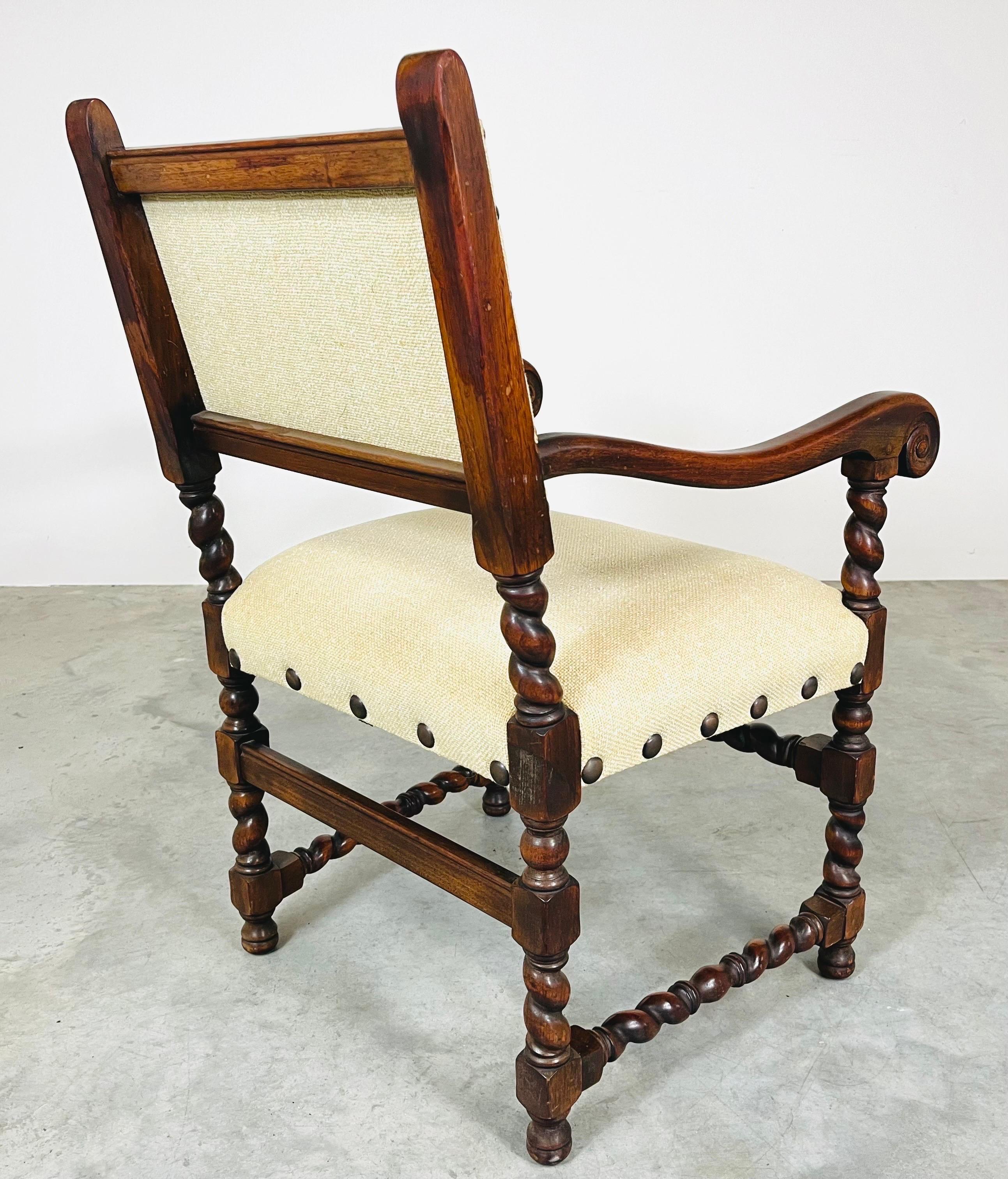 Jacobean Walnut Barley Twist Arm Chair by Kittinger 19th Century In Excellent Condition For Sale In Southampton, NJ