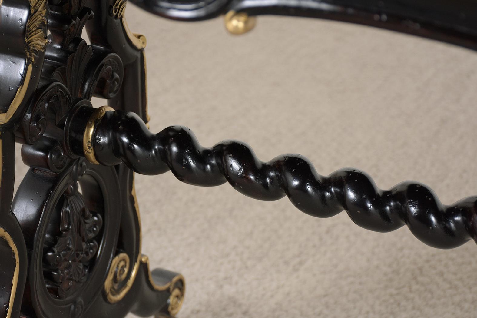 1970s Jacobean Mahogany Writing Table with Engraved Leather Top & Gilt Accents For Sale 10