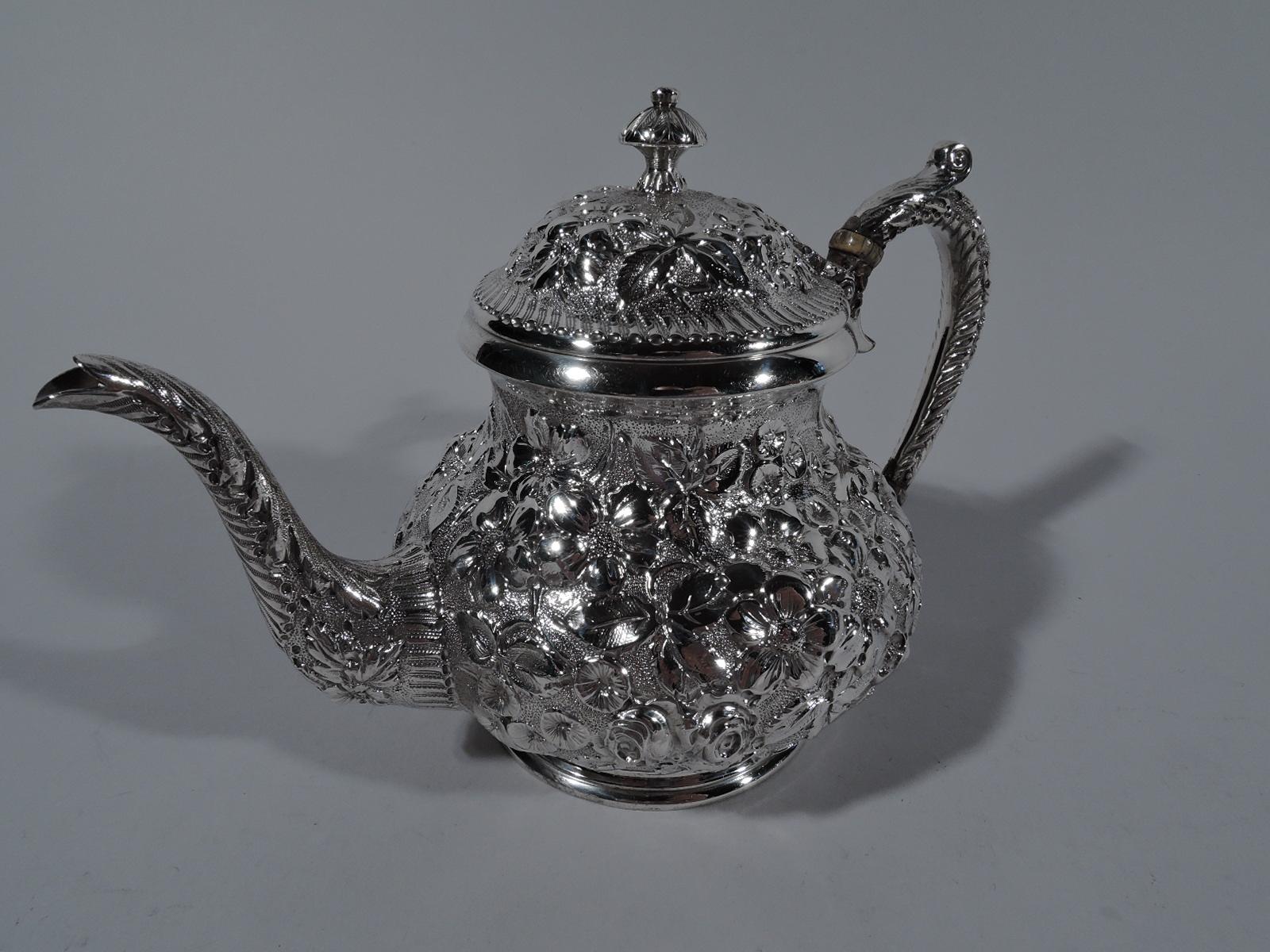 Victorian Jacobi & Jenkins Baltimore Repousse Sterling Silver 3-Piece Bachelor Tea Set