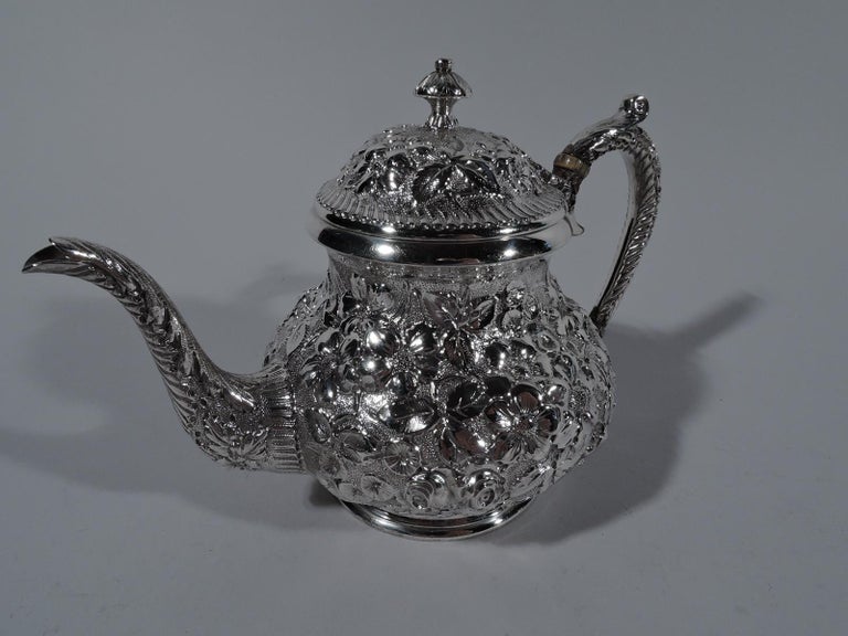 Jacobi and Jenkins Baltimore Repousse Sterling Silver 3Piece Bachelor Tea Set For Sale at 1stDibs