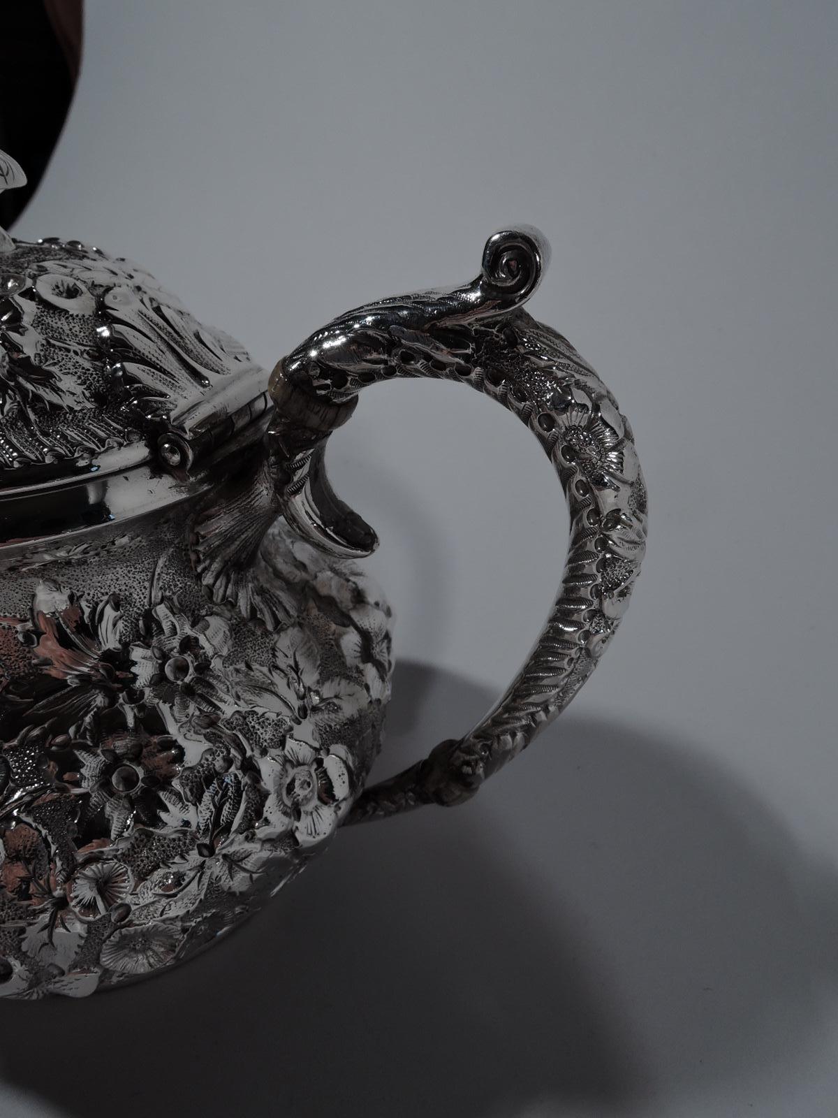 American Jacobi & Jenkins Baltimore Repousse Sterling Silver 3-Piece Bachelor Tea Set