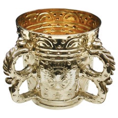 Jacobian Style Victorian Silver Four Handled Loving Cup, 1880