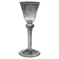 Jacobite Engraved Composite Stem Wine Glass Engraver, circa 1750