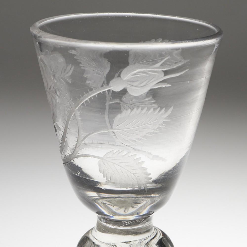 Jacobite Engraved Double Knop Air Twist Wine Glass c1750 Engraver A In Good Condition In Tunbridge Wells, GB