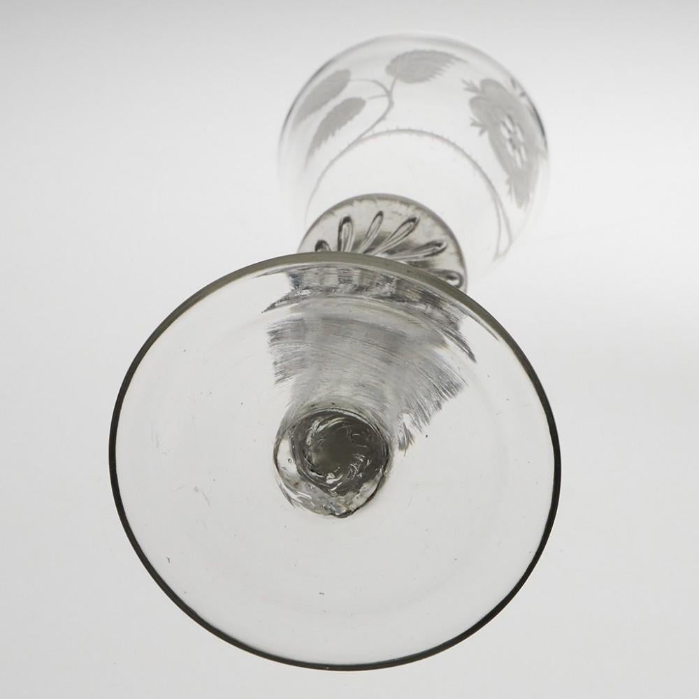 Jacobite Engraved Double Knop Air Twist Wine Glass c1750 Engraver A 3