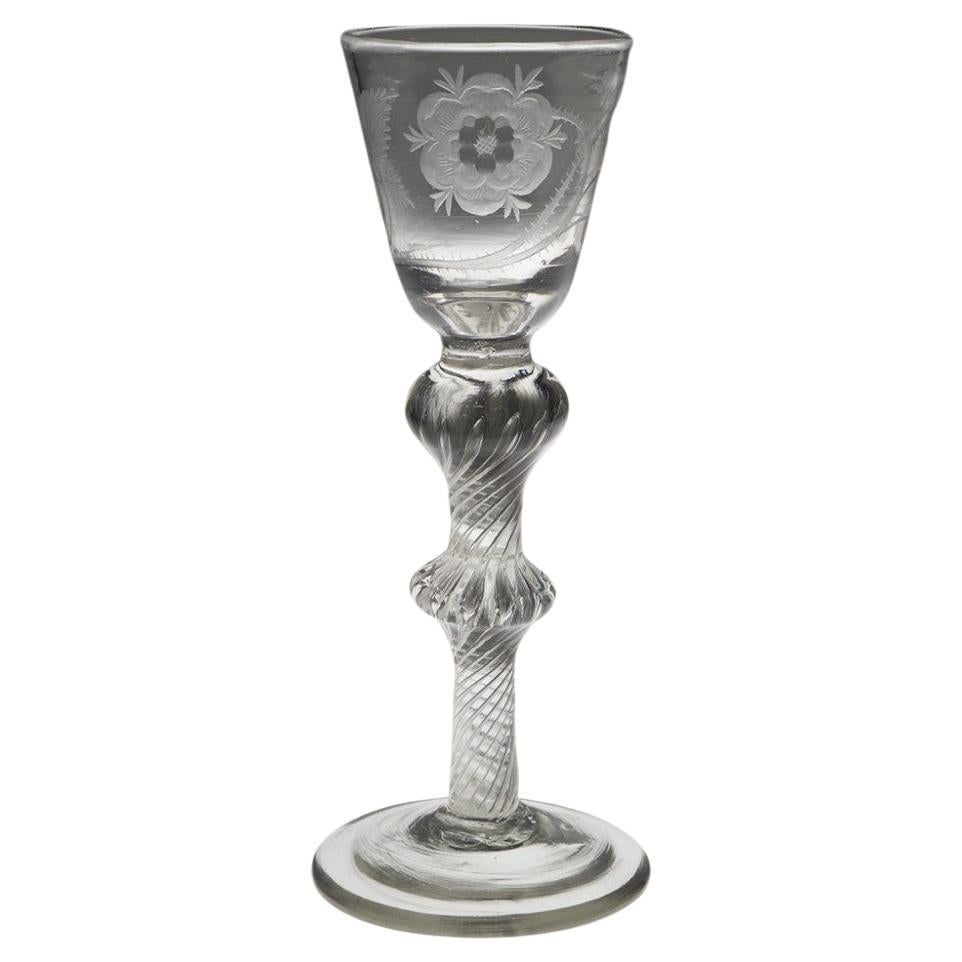 Jacobite Engraved Double Knop Air Twist Wine Glass c1750 Engraver A